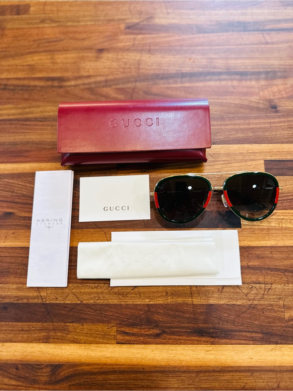 NEW - SOLD OUT - Gucci Aviator Sunglasses with Green & Red Frames